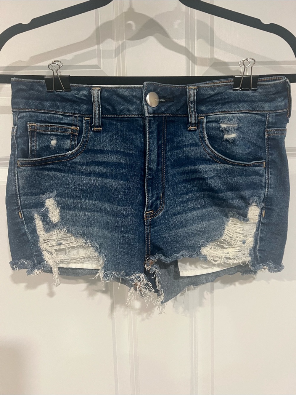 American Eagle Outfitters Dark Blue Distressed Denim Shorts